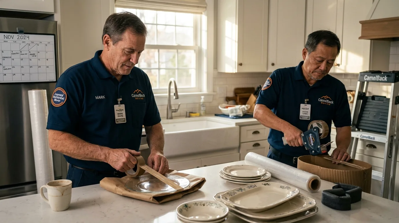 Professional crew packing kitchen dishware in Central City, KY