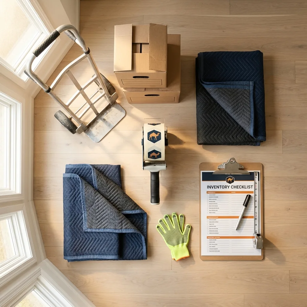Professional moving supplies and packing materials layout for Central City residential relocations